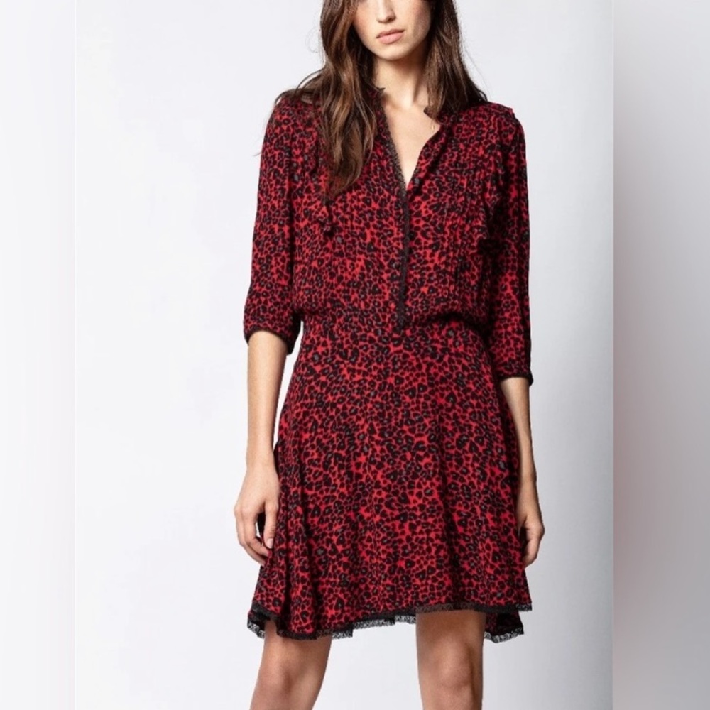 Zadig & Voltaire Remo Leopard Print Ruffled Mini Dress Women Size S Fairy Grunge